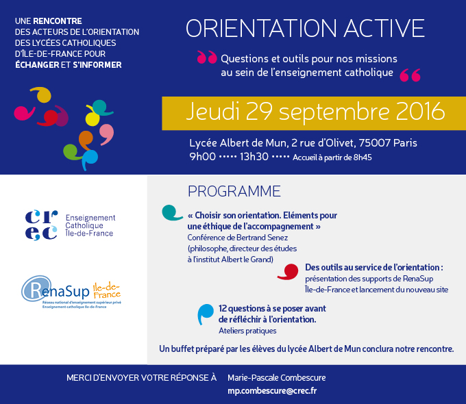 Invitation à la matinée dédiée à l'orientation active organisée par Renasup Ile-de-France le jeudi 29 septembre 2016